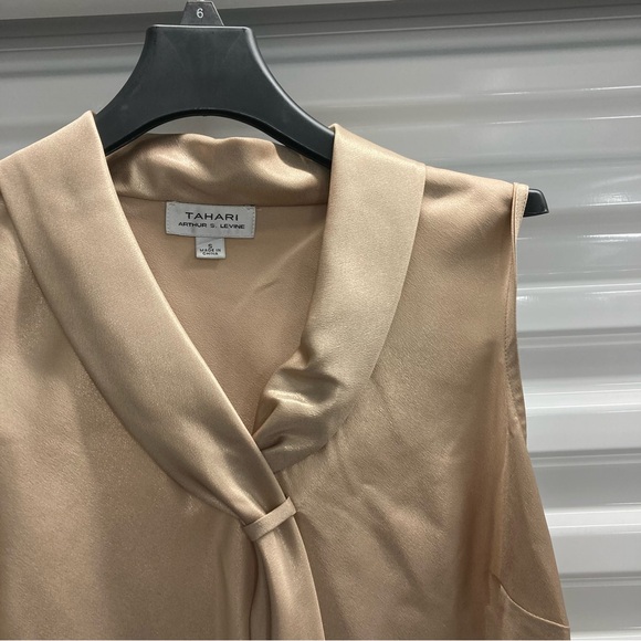 Tahari ASL Gold Tie-Front Sleeveless Blouse - Picture 4 of 11